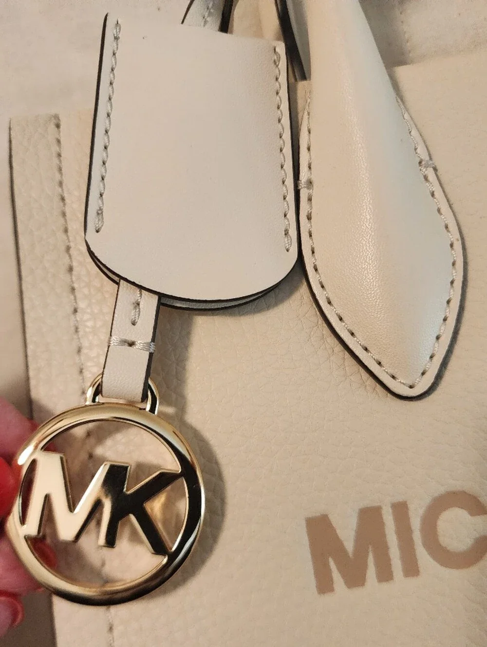 Michael Kors Cream Leather Logo Satchel with Gold Logo Charm Structured New